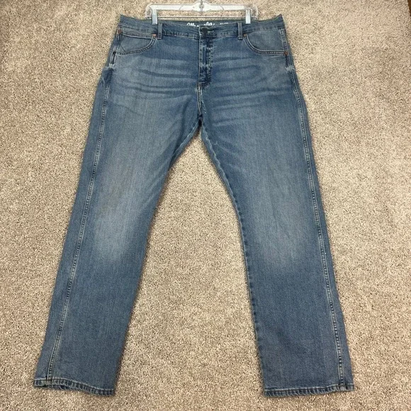 Wrangler Retro‎ Slim Straight Leg Jeans Mens 38x32 Denim Blue Distressed HOLE